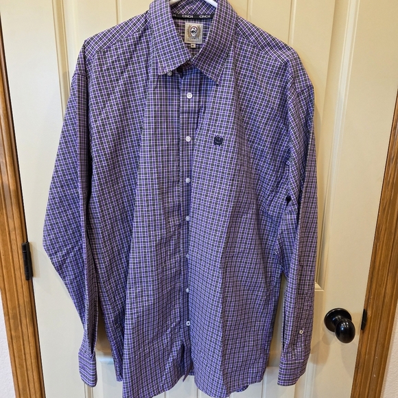 ‼️3/$30‼️ Cinch Shirt Men Purple/black Plaid Long Sleeve Button Up Cotton Medium - Picture 3 of 13